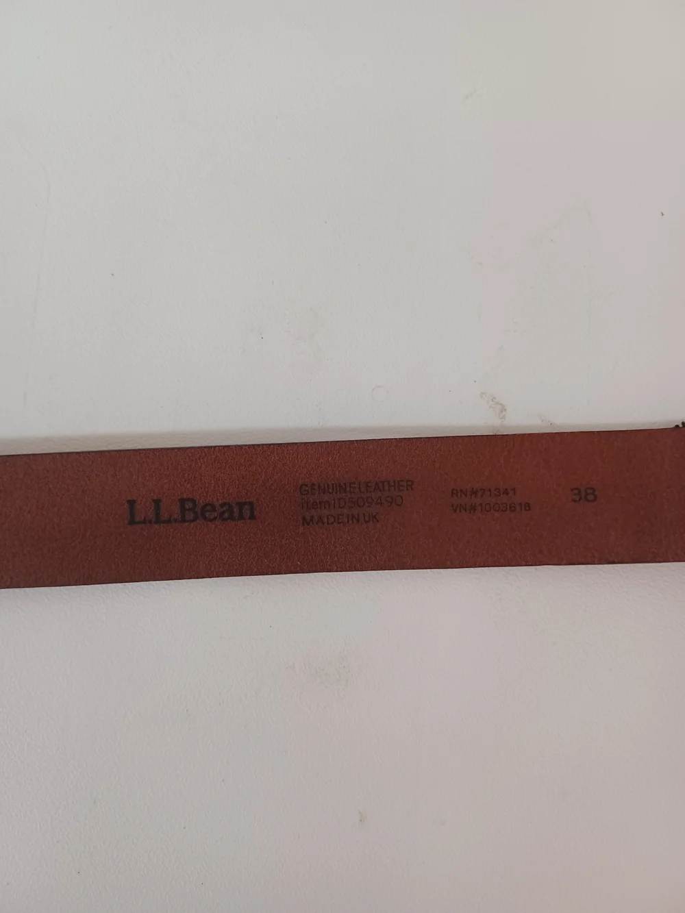Vtg L.L. Bean Brown Leather Canvas Webbing Casual Belt Made In UK Brass Size 38